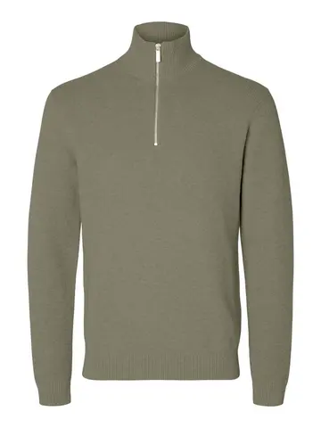 SELECTED SLHDANE LS KNIT STRUCTURE HALF ZIP Grå
