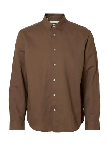 SELECTED SLMREGCLAUS CLAY LINENBLEND LS SHT Brun