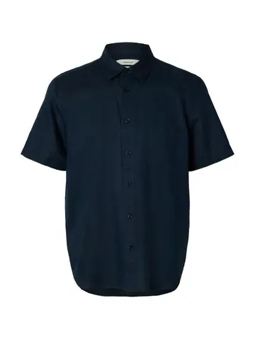 SELECTED SLMREGCLAUS CLAY LINENBLEND SS SHT Blå
