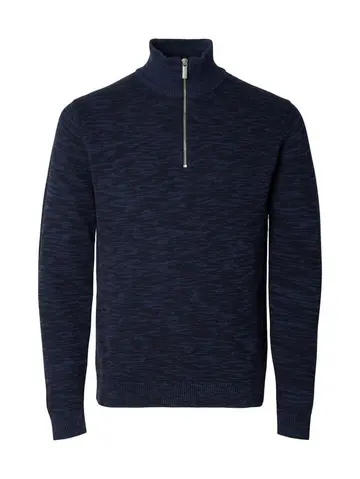SELECTED SLHDANE LS KNIT STRUCTURE HALF ZIP Blå