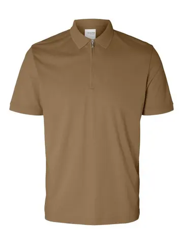 SELECTED SLHFAVE ZIP SS POLO B Brun