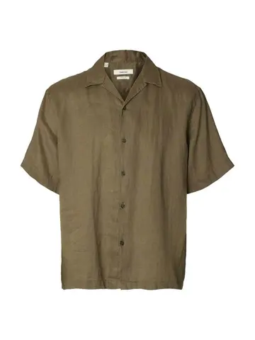 SELECTED SLHRLXKYLIAN LINEN SS SHIRT RESORT Brun