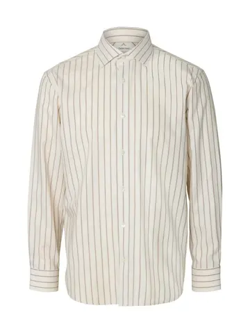 SELECTED SLMREGFINN STRIPE TEX HB LS SHIRT S Grå