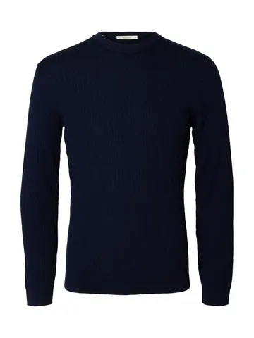 SELECTED SLMTRAY LS KNIT MERINO CABLE CREW N Blå