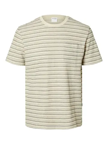 SELECTED SLHSUNE STRIPE POCKET SS O-NECK TEE Grå