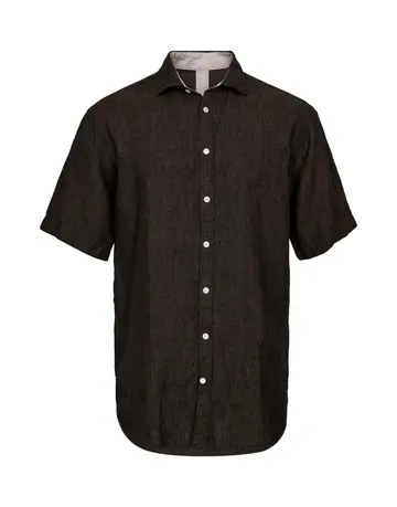 Garant Signatur Linen blend shirt s/s modern fit Mørkbrun
