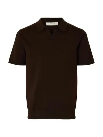 SELECTED SLHTELLER SS KNIT POLO NOOS Brun