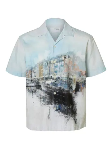 SELECTED SLHRLXCARL AOP SS SHIRT Blå