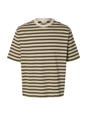 SELECTED SLMRELAXASPEN 2-PLY STRIPE SS NOOS Grå