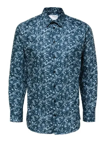 SELECTED SLHSLIMSOHO-ETHAN-AOP SHIRT LS B NO Blå
