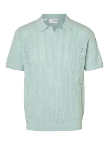 SELECTED SLHWELLS SS KNIT CROCHET OPEN POLO Blå