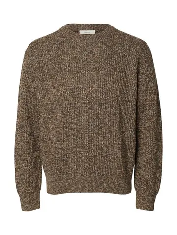SELECTED SLHTILUM LS KNIT RELAXED CREW NECK Brun