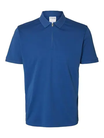 SELECTED SLHFAVE ZIP SS POLO B Blå