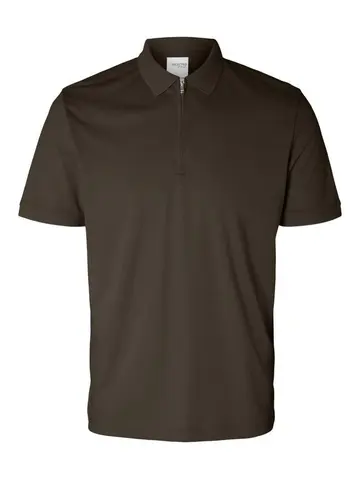SELECTED SLHFAVE ZIP SS POLO B Mørkbrun
