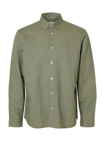 SELECTED SLMREGCLAUS CLAY LINENBLEND LS SHT Grå