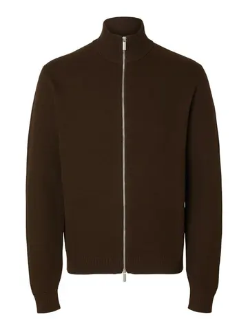 SELECTED SLHDANE LS KNIT STRUCTURE FULL ZIP Brun