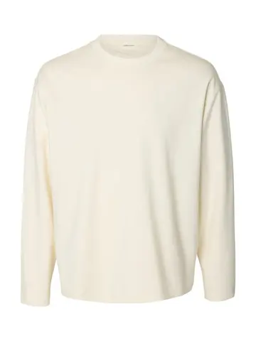 SELECTED SLMTAJ HEAVY LS O-NECK TEE Hvid