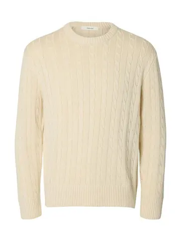 SELECTED SLMBRAUN KNIT CABLE CREW NOOS Grå