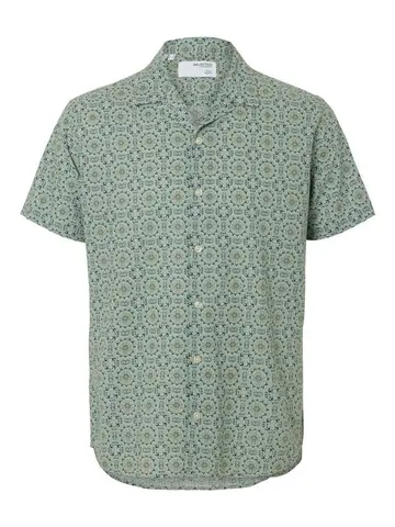 SELECTED SLHREGNEW-LINEN SHIRT SS RESORT W Grøn