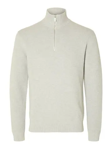 SELECTED SLHDANE LS KNIT STRUCTURE HALF ZIP Grå