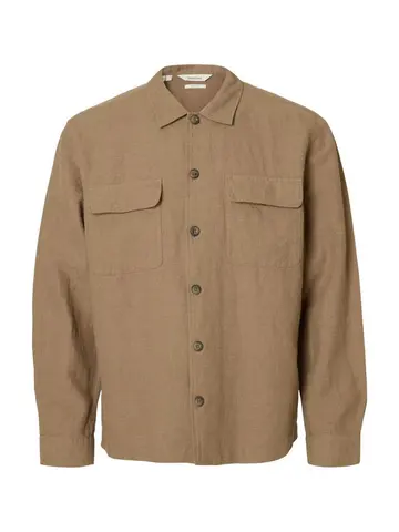 SELECTED SLH-LEROY LINEN BLEND OVERSHIRT LS Brun