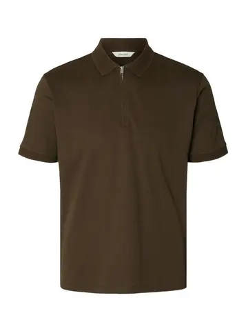 SELECTED SLHFAVE ZIP SS POLO B Brun