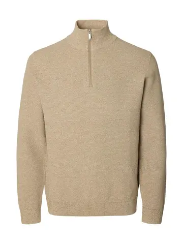 SELECTED SLHROSS LS KNIT STRUCTURE HALF ZIP Grå