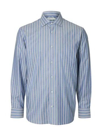 SELECTED SLMREGFINN STRIPE TEX HB LS SHIRT S Blå
