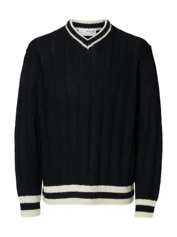 SELECTED SLHROY LS KNIT RELAXED RIB V-NECK Blå