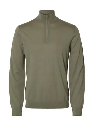 SELECTED SLHTRAY LS KNIT MERINO HALF ZIP NOO Grå