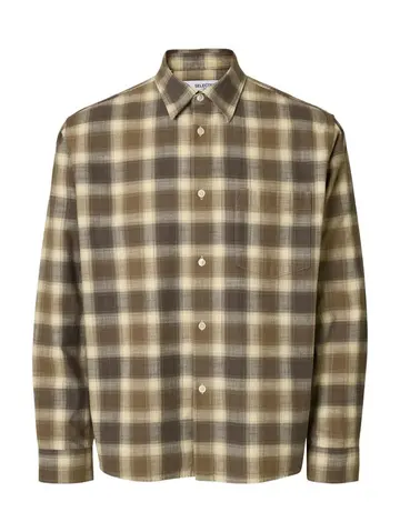 SELECTED SLHCTMENZO CHECK LS SHIRT Grå