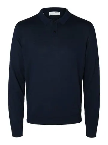 SELECTED SLHTOWN MERINO COOLMAX KNIT POLO NO Blå