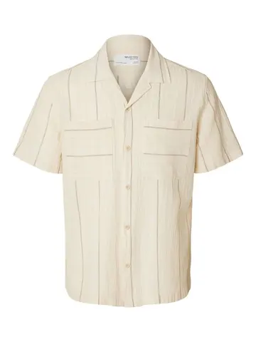 SELECTED SLHREG-MIX SHIRT SS RESORT CAMP Hvid