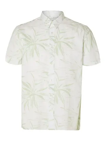 SELECTED SLHREGNEW-LINEN SHIRT SS CLASS Grøn