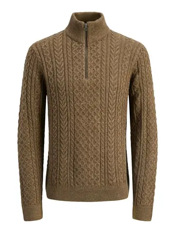 Jack & Jones JPRBLUSEAN KNIT CABLE HALF ZIP SN Brun