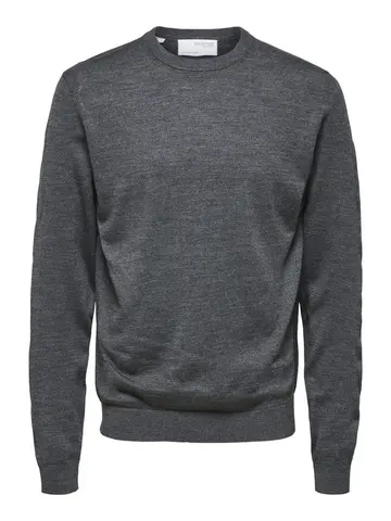 SELECTED SLHTOWN MERINO COOLMAX KNIT CREW B Grå