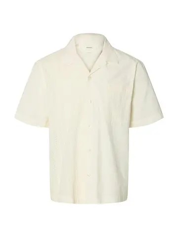 SELECTED SLHRELAX-JAX SHIRT SS BRODERIE Hvid