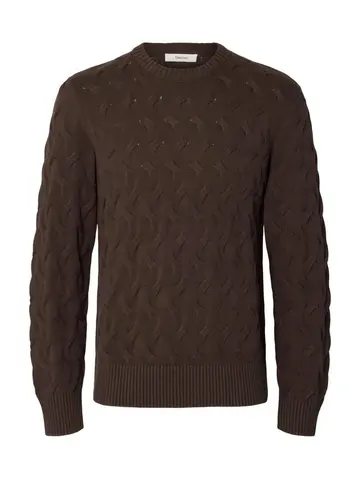 SELECTED SLMCARLOS LS CABLE CREW NECK NOOS Brun