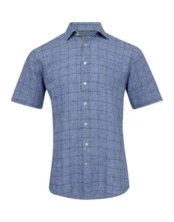 Thomas Regency s/s regular fit linen Blå