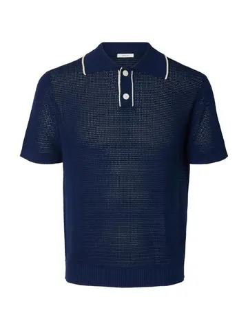 SELECTED SLHJESSE SS KNIT OPEN STRUCTURE POL Blå