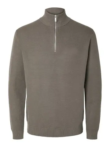 SELECTED SLHDANE LS KNIT STRUCTURE HALF ZIP Grå