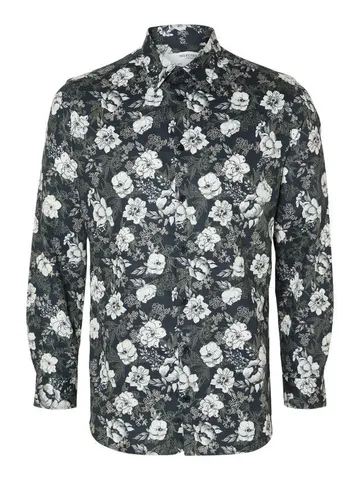 SELECTED SLHSLIMSOHO-ETHAN-AOP SHIRT LS B NO Blå