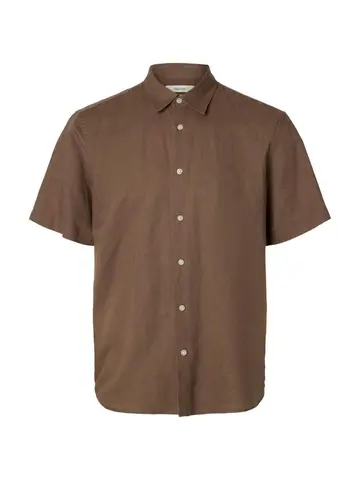 SELECTED SLMREGCLAUS CLAY LINENBLEND SS SHT Brun