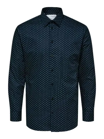 SELECTED SLHSLIMSOHO-ETHAN-AOP SHIRT LS B NO Blå