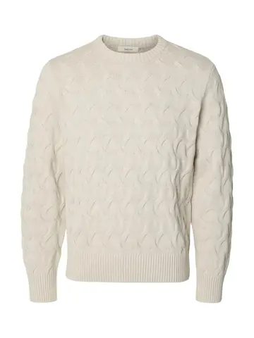 SELECTED SLMCARLOS LS CABLE CREW NECK NOOS Grå