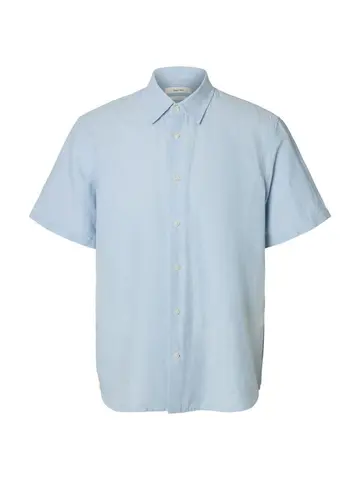 SELECTED SLMREGCLAUS CLAY LINENBLEND SS SHT Blå