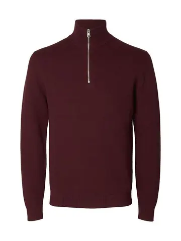 SELECTED SLHDANE LS KNIT STRUCTURE HALF ZIP Rød