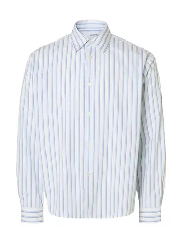 SELECTED SLHRLXHENRI STRIPE LS SHIRT Lysblå