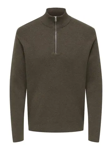 Only & Sons ONSTING REG HALF ZIP KNIT NOOS Brun