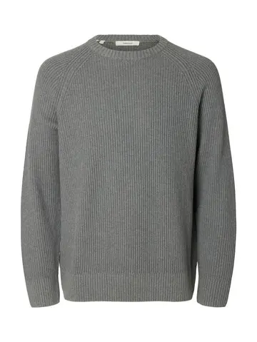 SELECTED SLMBRAUN KNIT RLX RIB CREW NECK NOO Grå